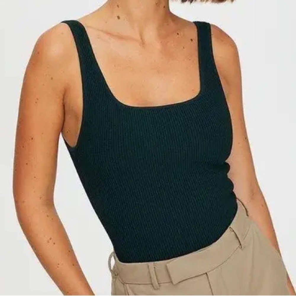 ❤️Babaton Dark Teal Ribbed Square-Neck Tank Top